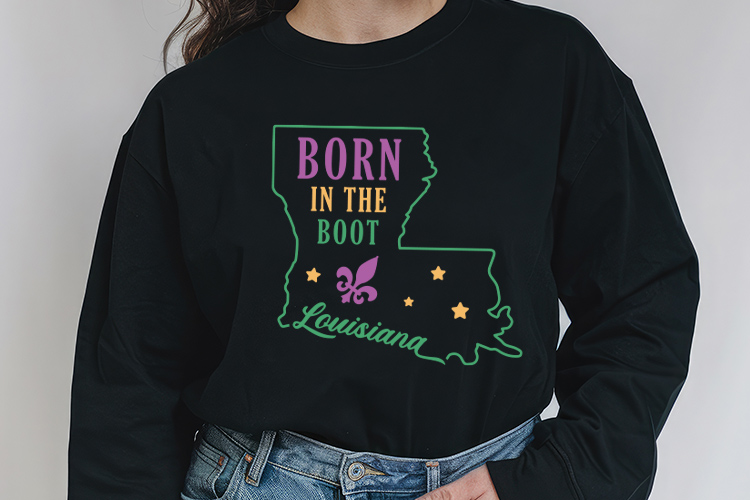 Louisiana Born in the Boot - Mardi Gras SVG