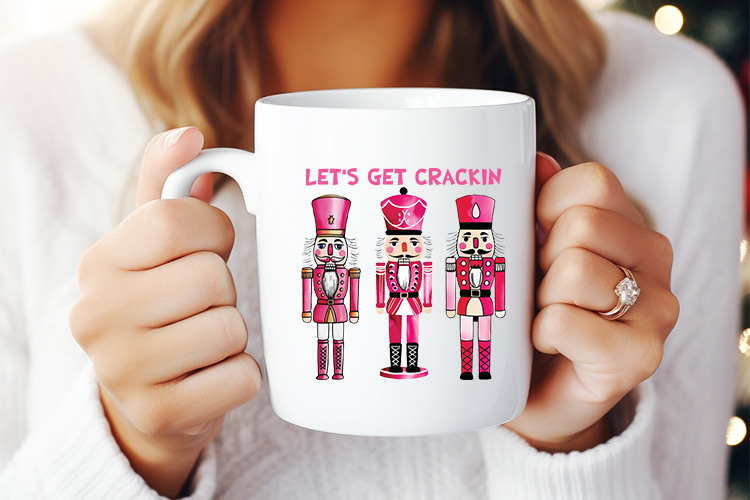 Let's Get Crackin - Pink Christmas Sublimation Design Mug Mockup Image.jpg