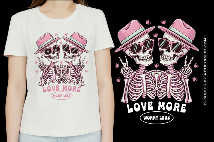 Love More Worry Less - Retro Valentine PNG Sublimation