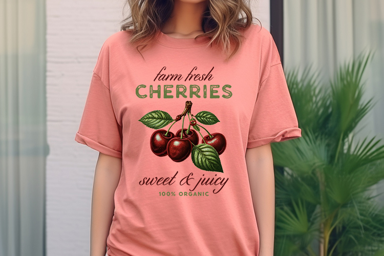 Farm Fresh Cherries - Vintage Fruit Sublimation PNG T Shirt Mockup Image 2.jpg