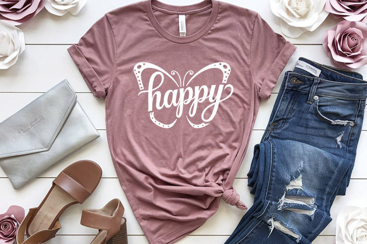 Happy - Handcrafted Butterfly SVG Design Tshirt Mockup Image.jpg