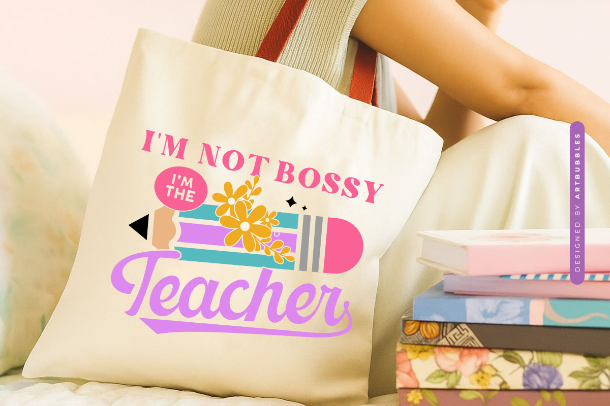 I'm Not Bossy I'm the Teacher Floral SVG Funny tote bag Mockup Image.jpg