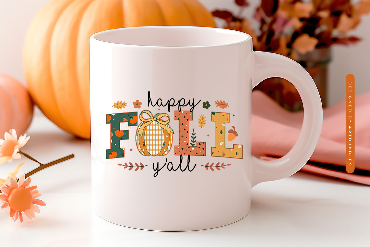Preppy Happy Fall Y'all Sublimation PNG Mug Mockup Image.jpg