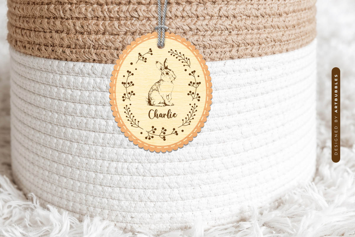 Vintage Easter Bunny Basket Tag SVG