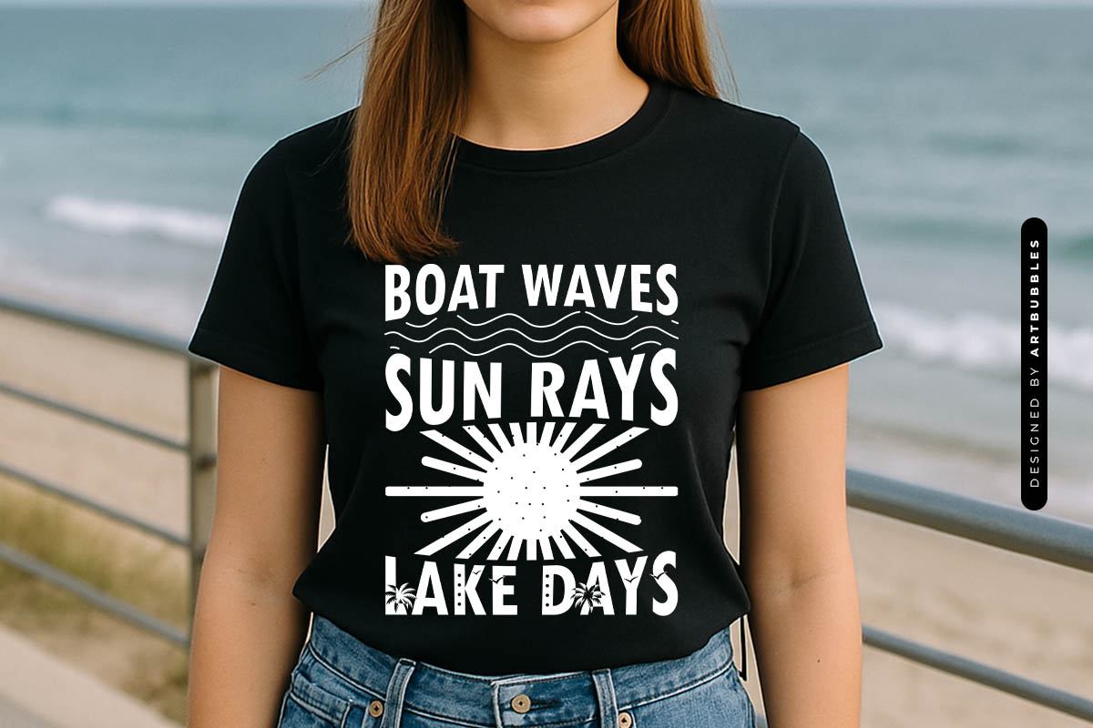 Boat Waves Sun Rays Lake Days - Summer SVG T-shirt Mockup Image.jpg
