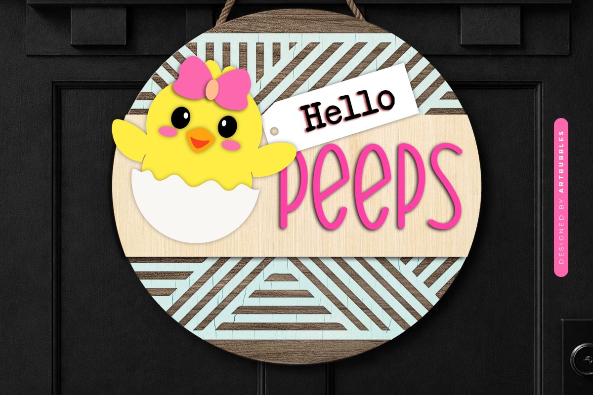 Easter Chick Round Door Hanger SVG PNG