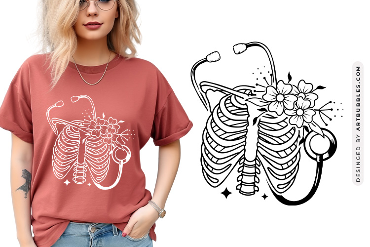 Floral Stethoscope Ribcage Clip Art SVG Vector