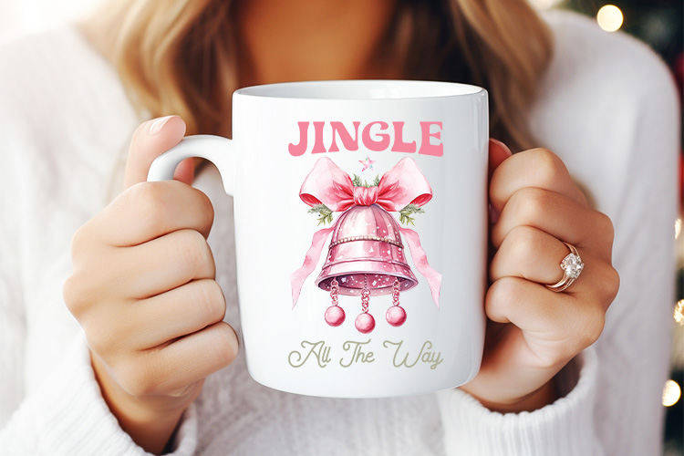 Jingle All the Way - Pink Christmas PNG Sublimation Mug Mockup Image.jpg