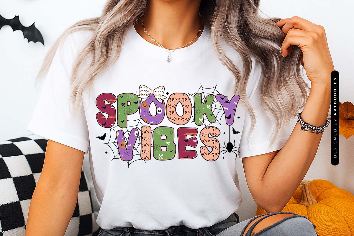 Spooky Vibes - Coquette Halloween Sublimation Shirt Mockup Image.jpg