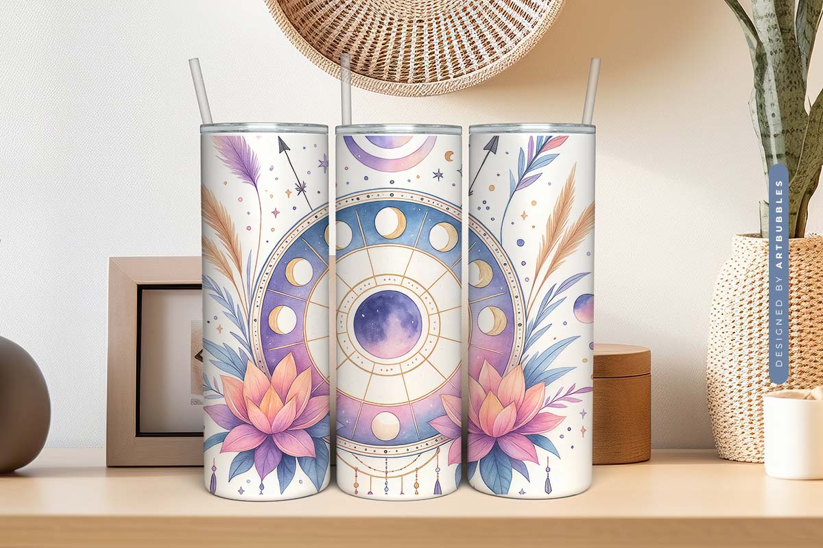 Celestial Moon Boho Floral Tumbler Sublimation Image 2.jpg