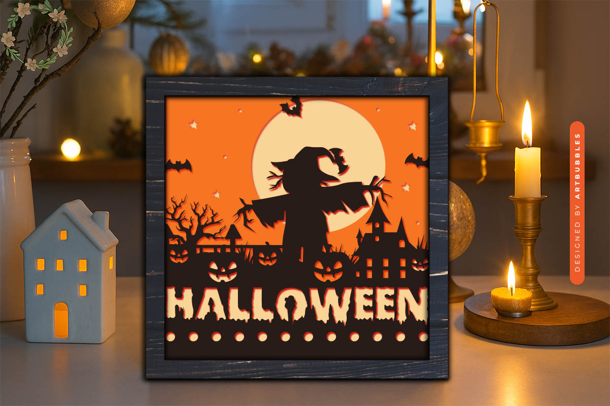 Layered Halloween Scarecrow Shadow Box SVG