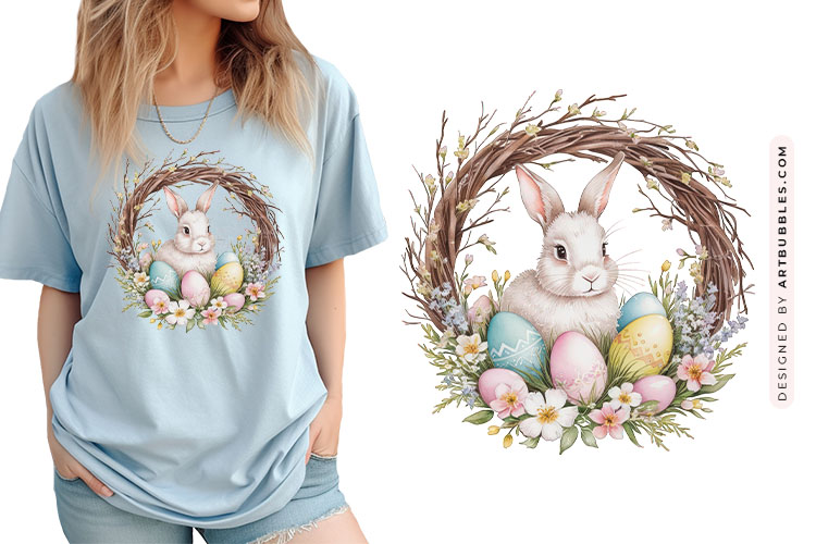 Vibrant Easter Bunny Wreath Sublimation Clipart