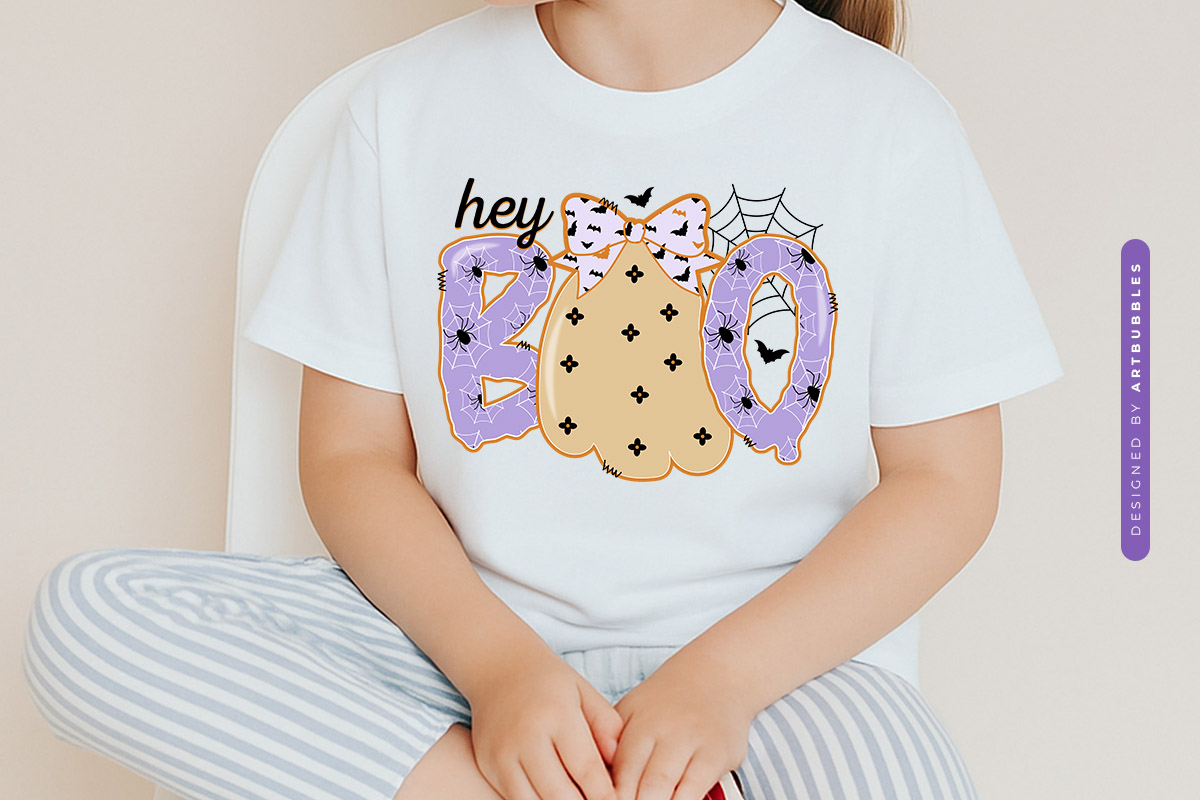 Hey Boo - Coquette Bow Halloween Sublimation Tshirt Mockup Image.jpg