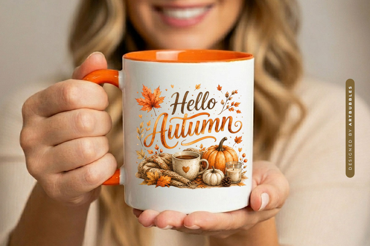 Hello Autumn - Fall Sublimation PNG File Mug Mockup Image.jpg