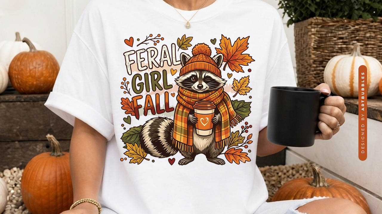 Striped Feral Girl Fall Sublimation PNG Tshirt Mockup Image.jpg