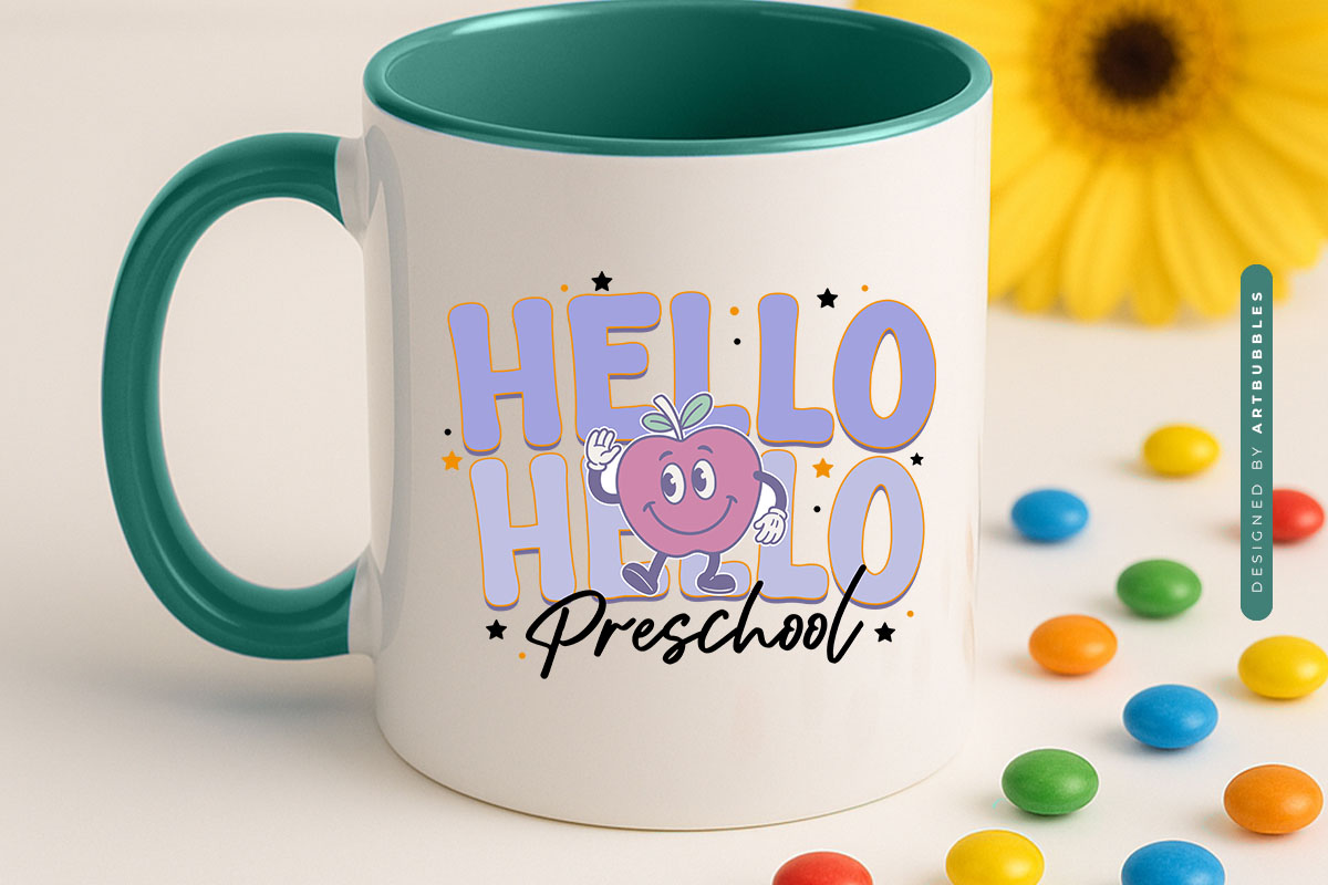 Hello Preschool - Retro Back to School Sublimation PNG Mug Mockup Image.jpg