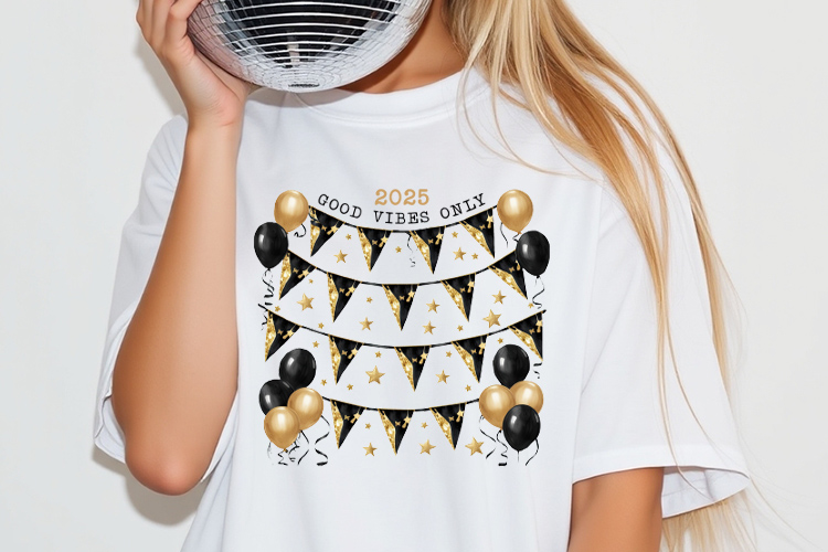 2025 Good Vibes Only - New Years PNG Sublimation Shirt Mockup Image.jpg