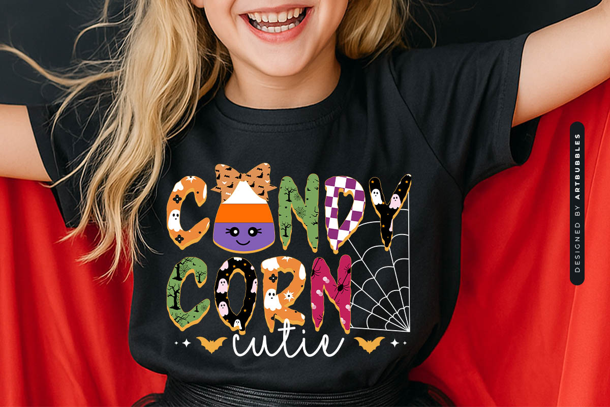 Candy Corn Cutie - Coquette Bow Halloween Sublimation Shirt Mockup Image.jpg