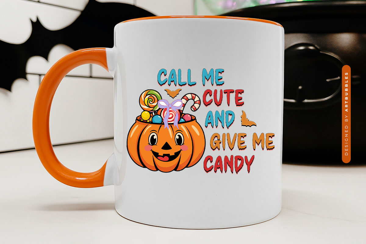Call Me Cute and Give Me Candy - Halloween Coquette PNG Mug Mockup Image.jpg