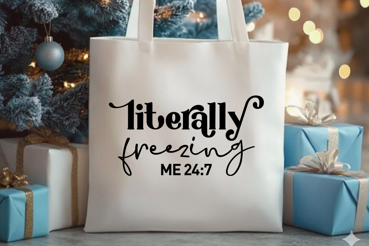 Literally Freezing - Winter SVG Cut File Tote Bag Mockup image.jpg