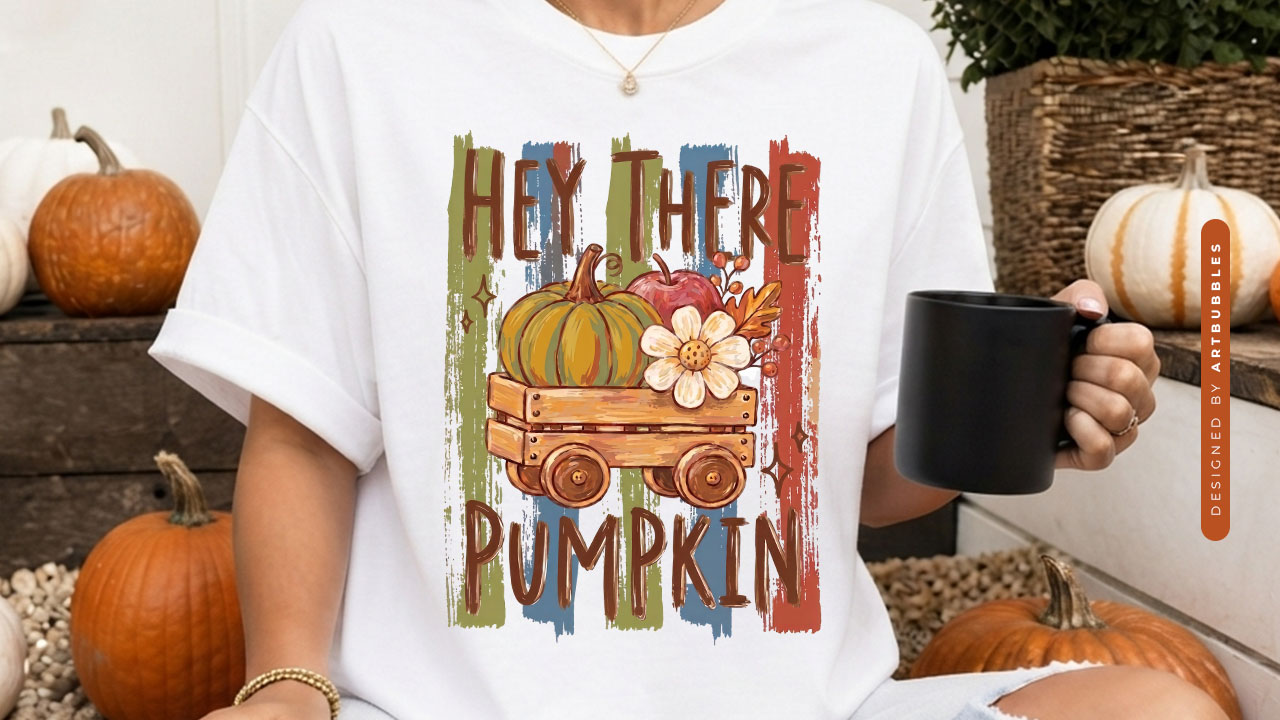 Hey There Pumpkin - Striped Fall PNG Design Tshirt Mockup Image.jpg