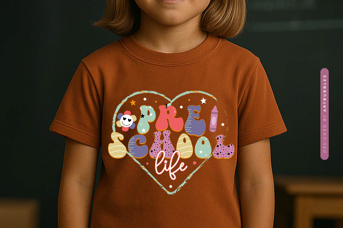 Preschool Life - Retro Back to School PNG Sublimation T-shirt Mockup Image.jpg