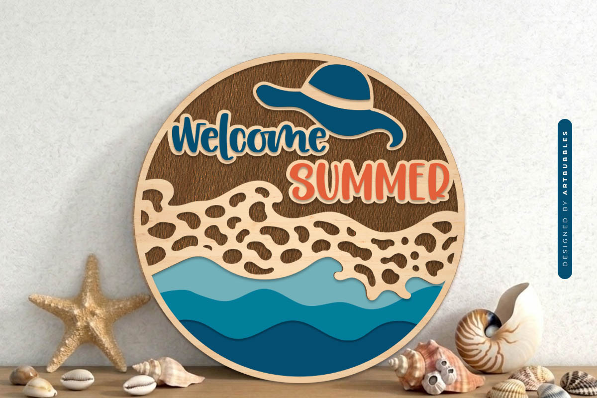 Layered Welcome Summer Round Sign SVG