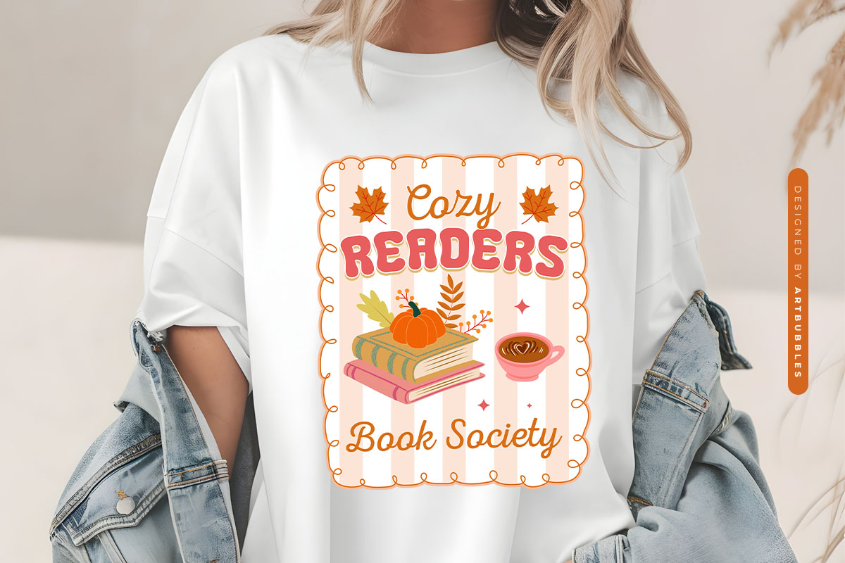 Cozy Readers Book Society - Preppy Fall PNG Sublimation T-shirt Mockup Image.jpg