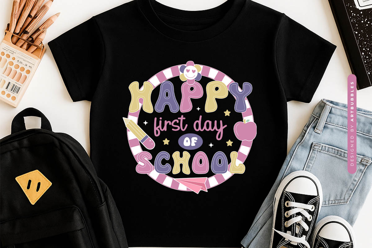 Retro Happy First Day of Back to School Sublimation Tshirt Mockup Image.jpg