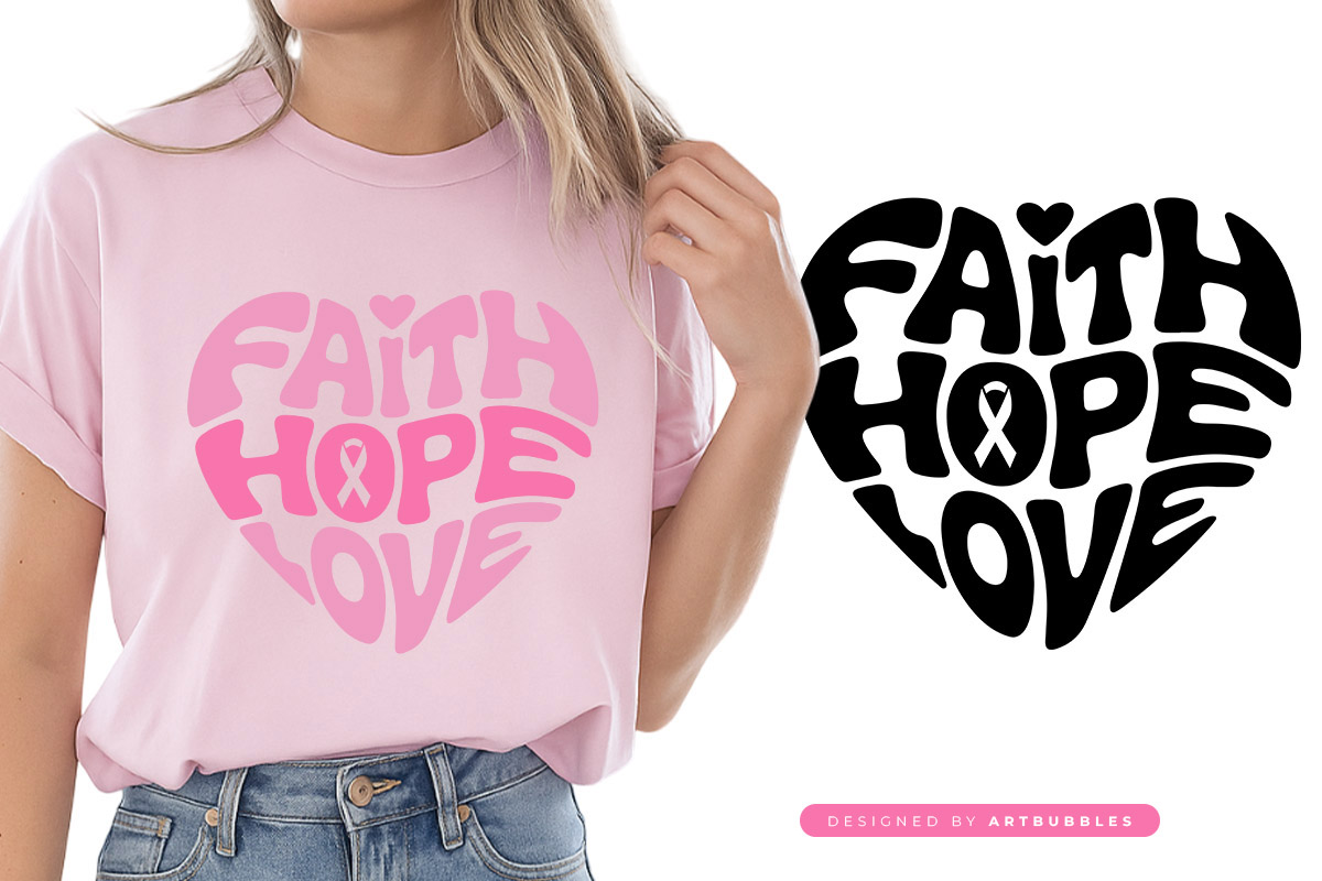 Faith Hope Love - Retro Breast Cancer SVG File