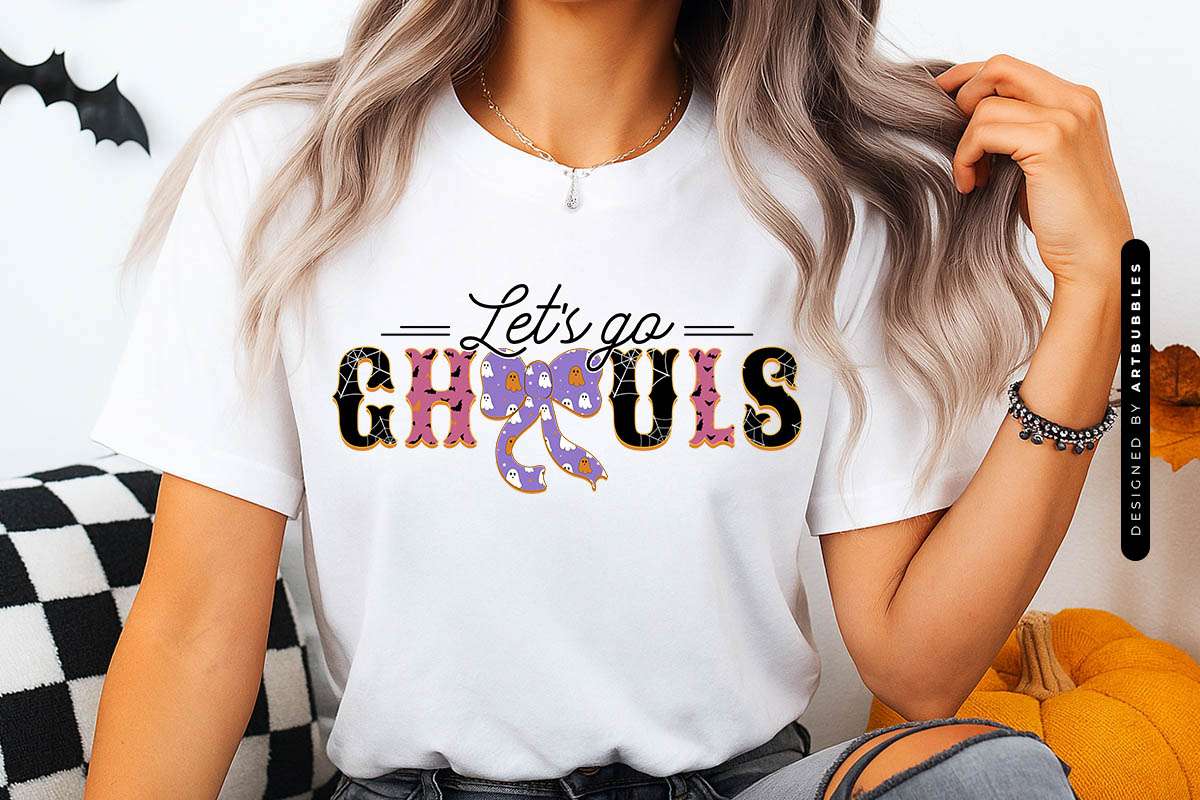 Let's Go Ghouls - Halloween Coquette Sublimation Shirt Mockup Image.jpg