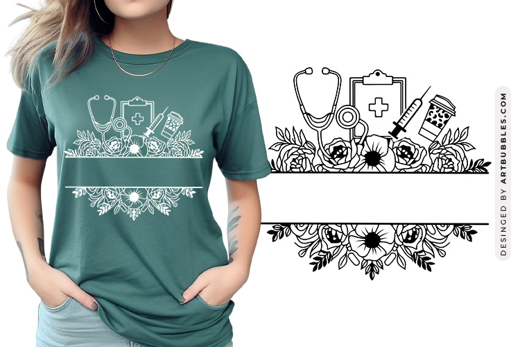 Nurse Split Monogram Medical Tools with Flower SVG Clipart Image.jpg