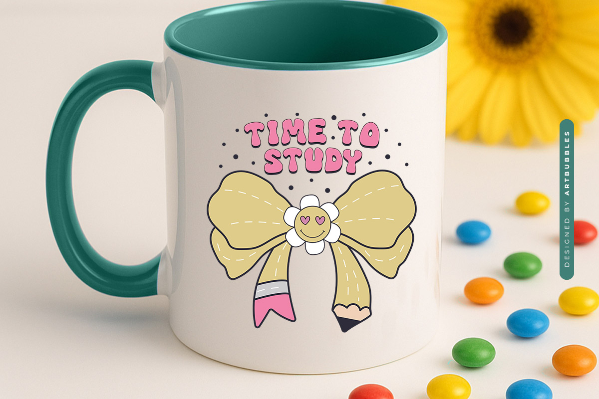 Time To Study - Cute Back to School Retro Sublimation Mug Mockup Image.jpg