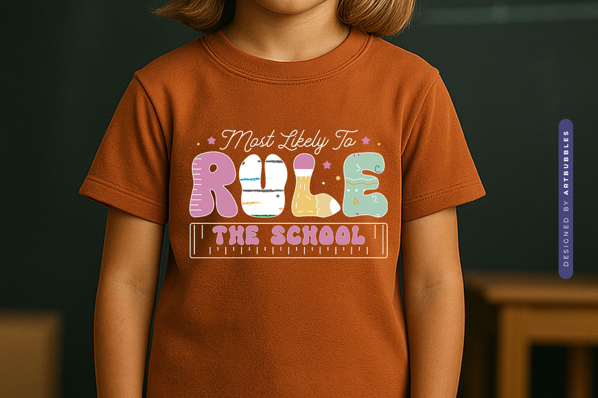 Most Likely to Rule the School - Retro Back to School PNG T-shirt Mockup Image.jpg