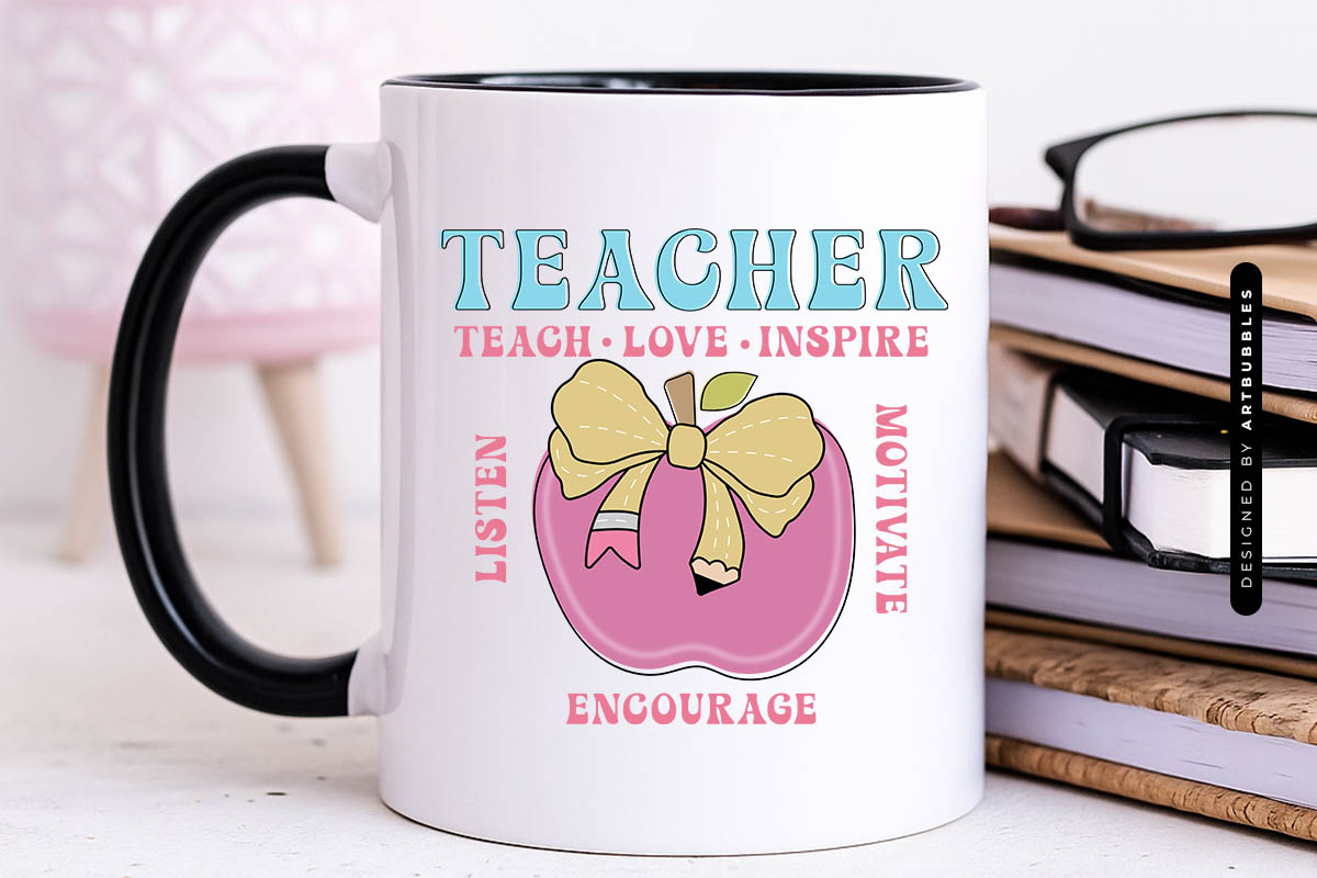 Retro Teacher Teach Love Inspire Sublimation PNG Mug Mockup Image.jpg