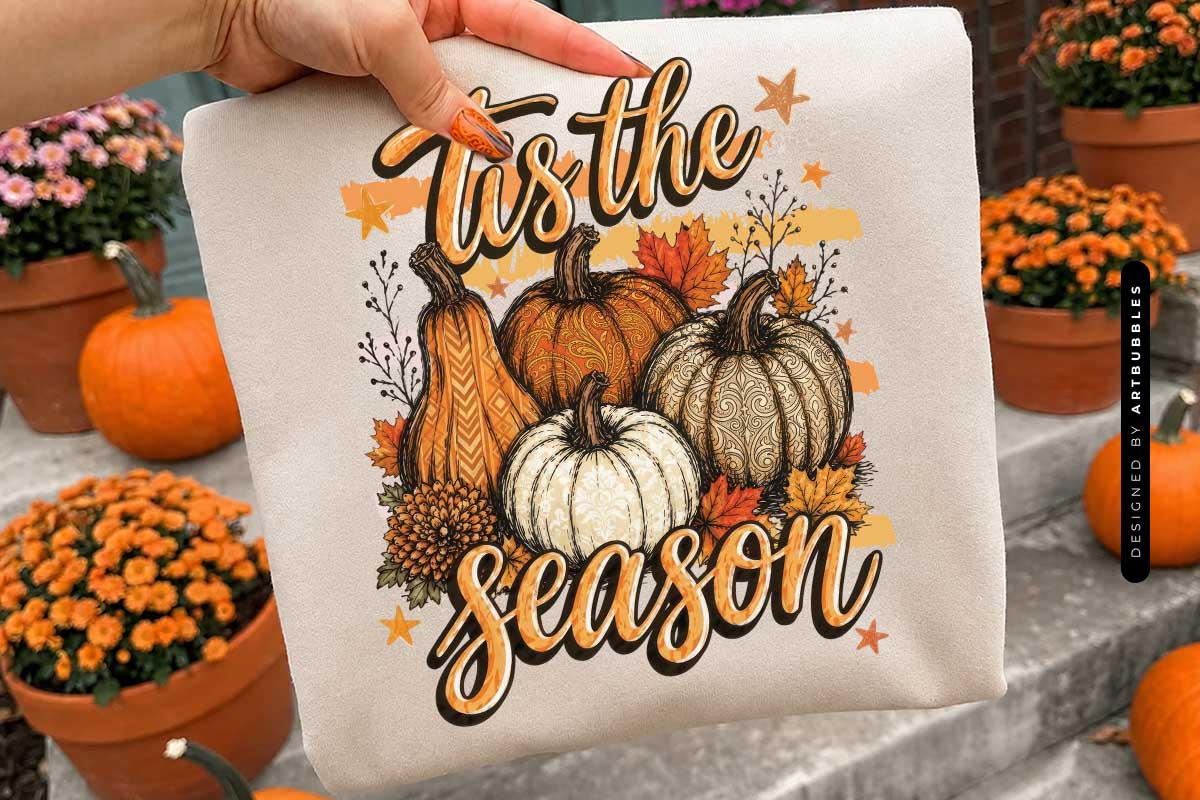 Tis the Season - Stripe Fall Pumpkin Sublimation PNG Tote Mockup Image.jpg