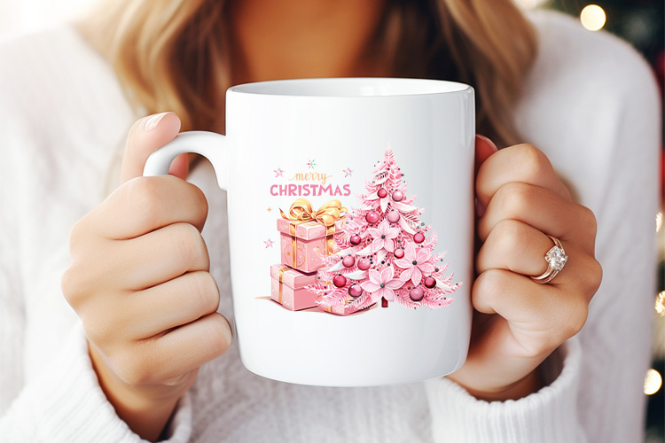 Pink Merry Christmas PNG Sublimation Design Mug Mockup Image.jpg