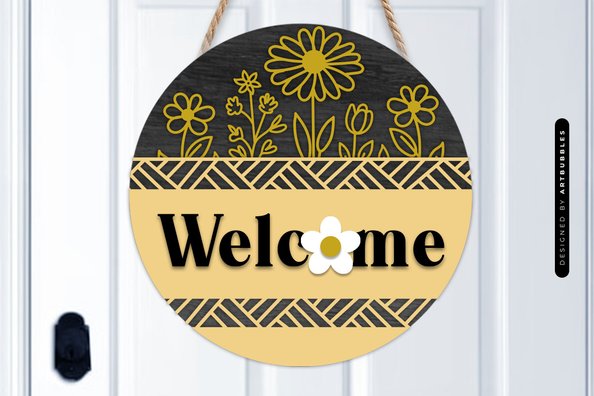 Floral Welcome Door Hanger SVG File Image 2.jpg