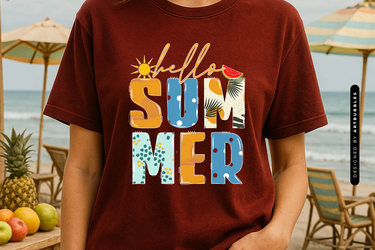Hello Summer PNG Sublimation Design T-Shirt Mockup Image.jpg