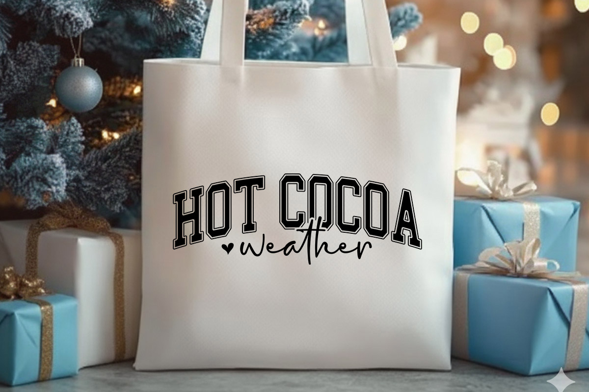 Hot Cocoa Weather - Winter Silhouette SVG Tote bag Mockup image.jpg