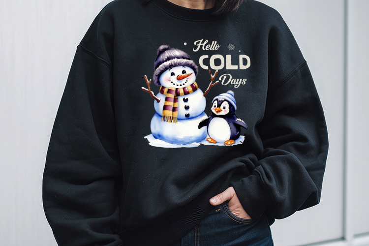 Hello Cold Days - Winter Sublimation PNG Graphic Black Sweatshirt Mockup Image.jpg