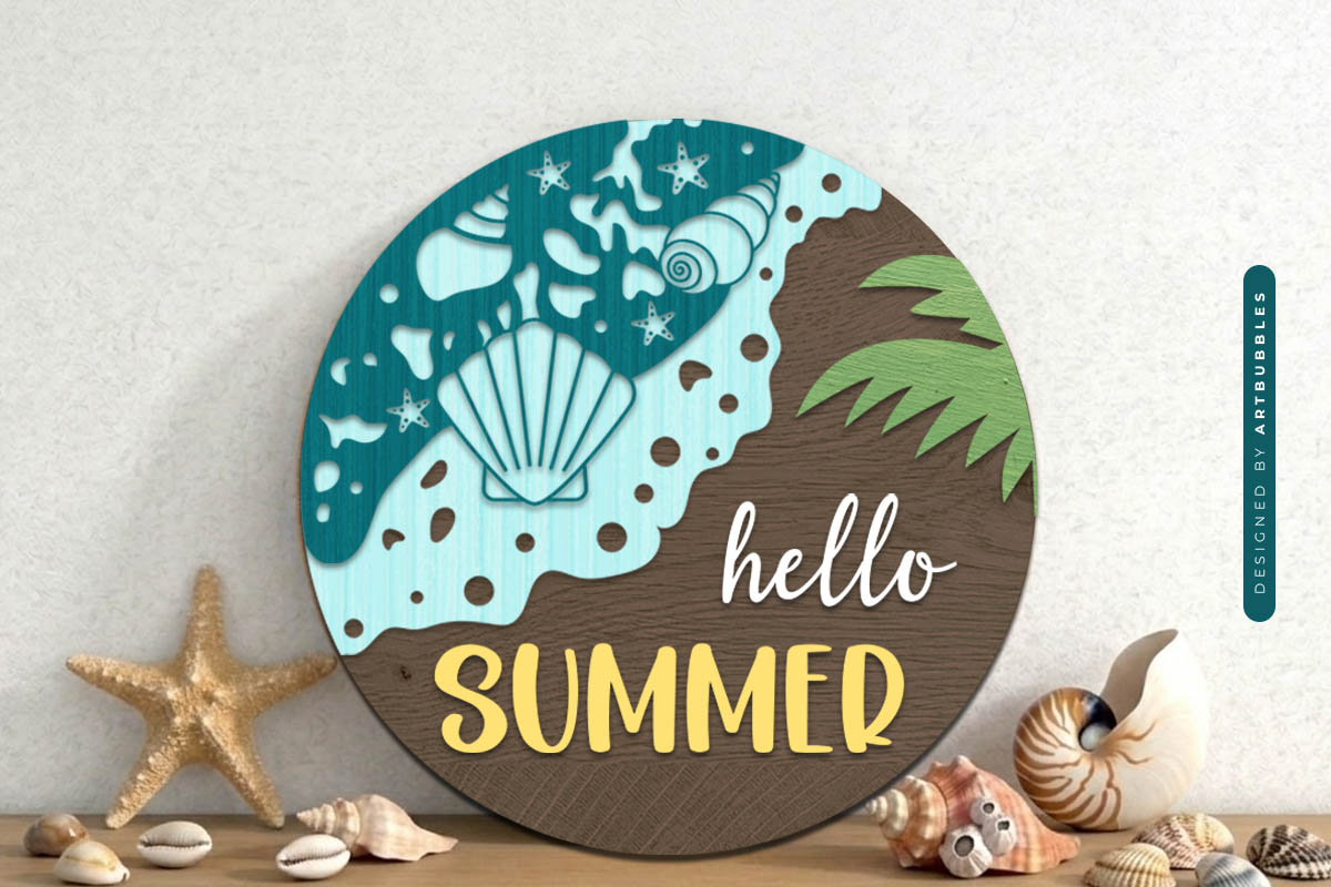 Hello Summer Laser Cut Round Sign SVG