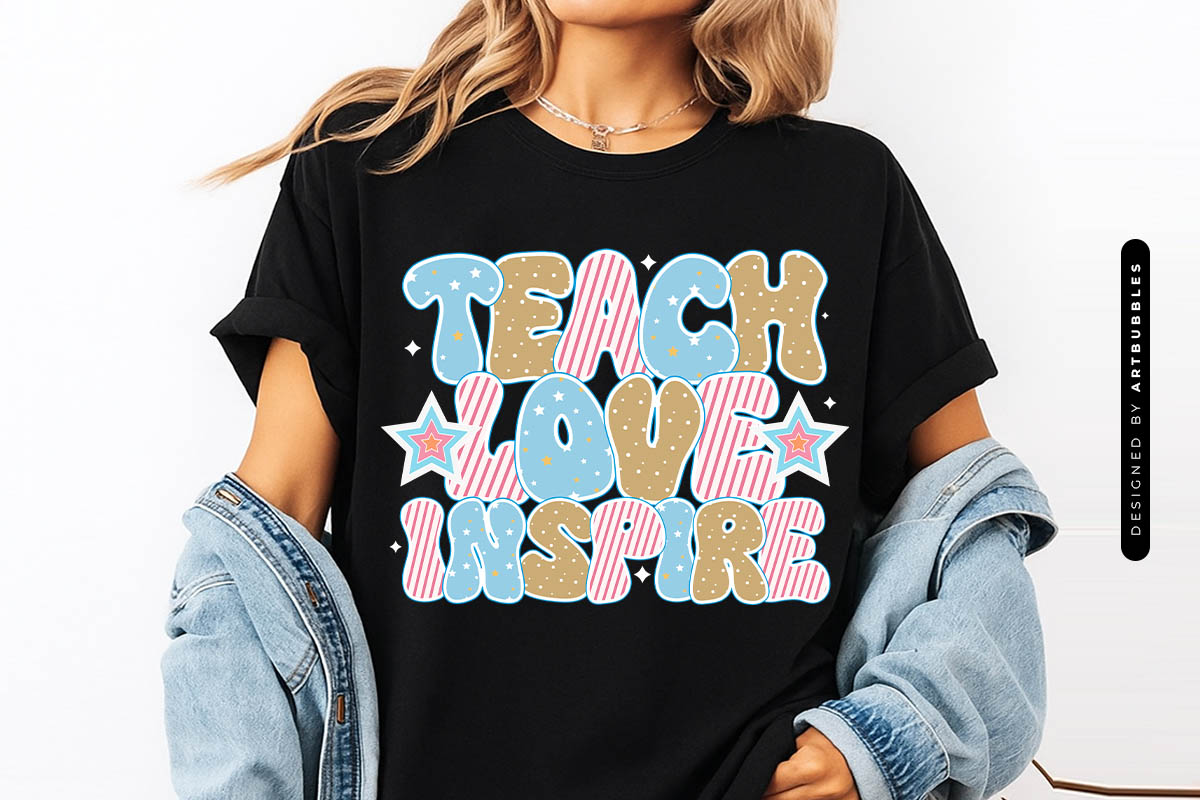 Teach Love Inspire - PNG Retro Teacher Sublimation T-shirt Mockup Image.jpg