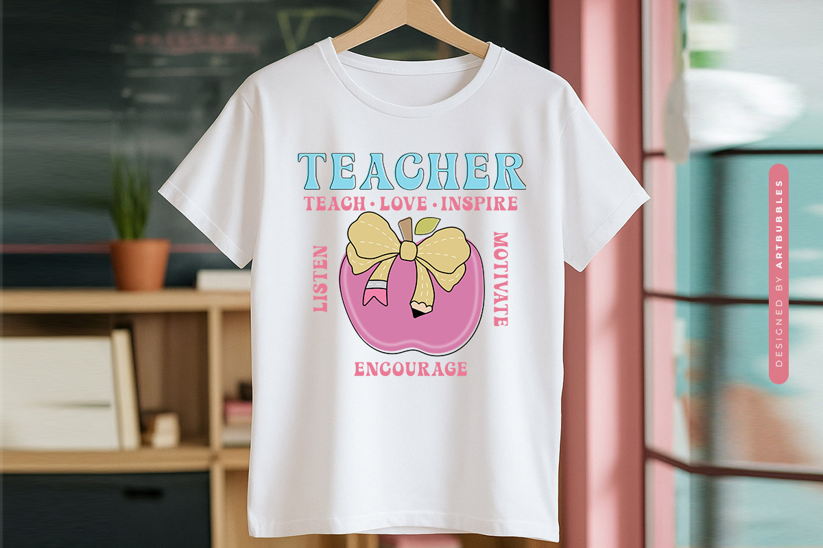 Retro Teacher Teach Love Inspire Sublimation PNG Shirt Mockup Image.jpg