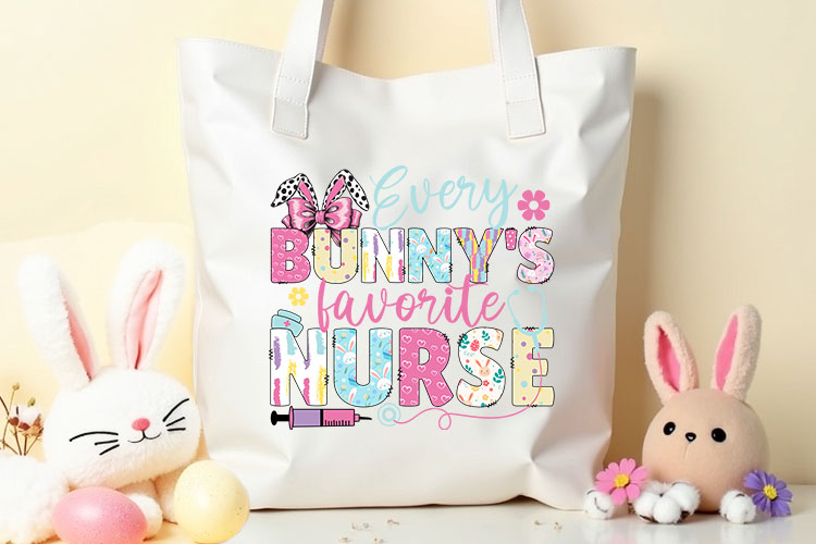 Every Bunny's Favorite Nurse - Coquette Easter PNG Tote Mockup Image.jpg