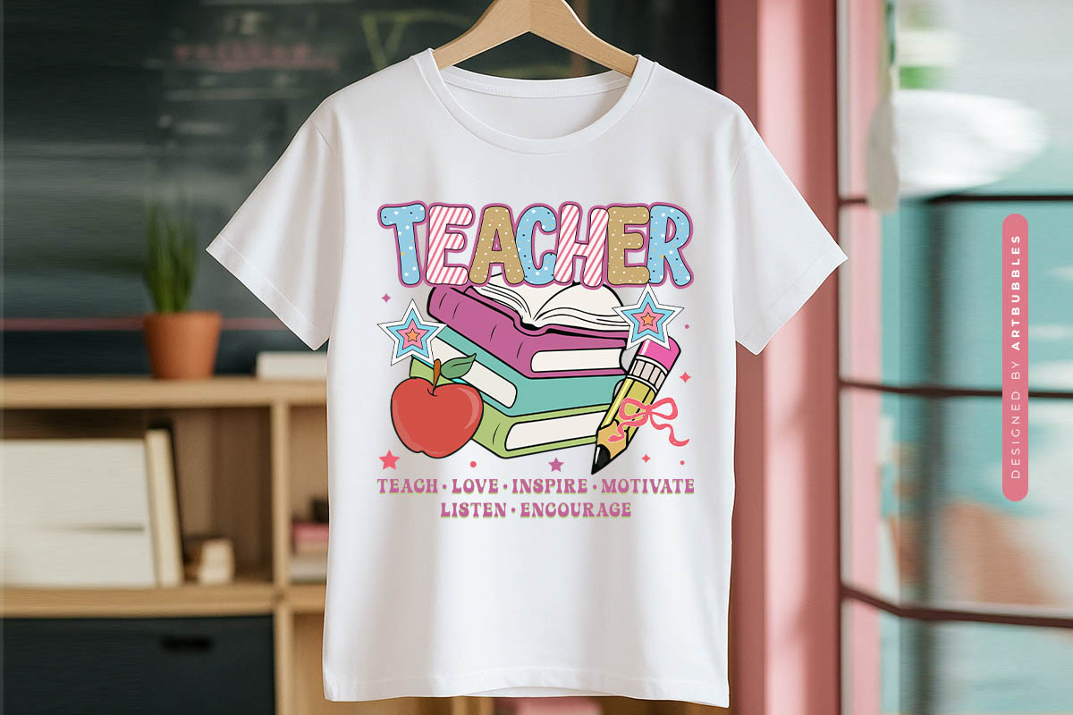 Retro Teacher Teach Love Inspire Motivate Sublimation Shirt Mockup Image.jpg