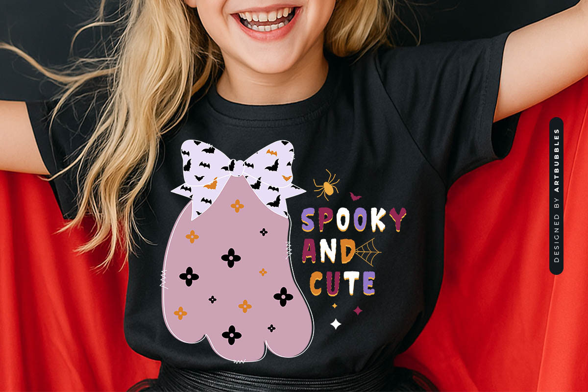 Spooky and Cute - Halloween Coquette Sublimation Shirt Mockup Image.jpg