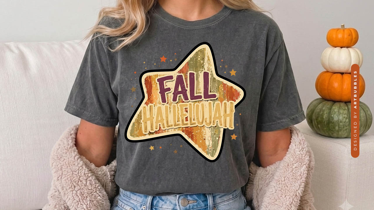 Striped Fall Hallelujah Sublimation PNG Design Shirt Mockup Image.jpg