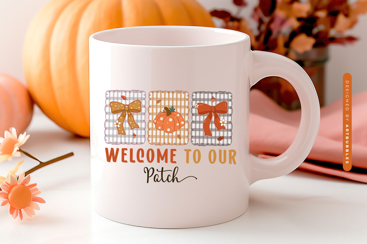 Welcome to Our Patch - Coquette Fall Sublimation Mug Mockup image.jpg