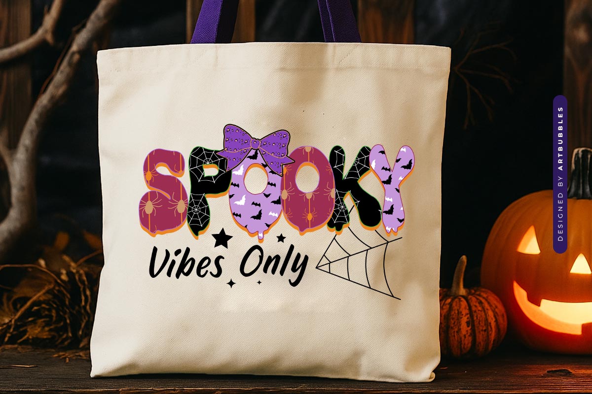 Spooky Vibes Only - Retro Halloween Sublimation Tote bag Mockup Image.jpg